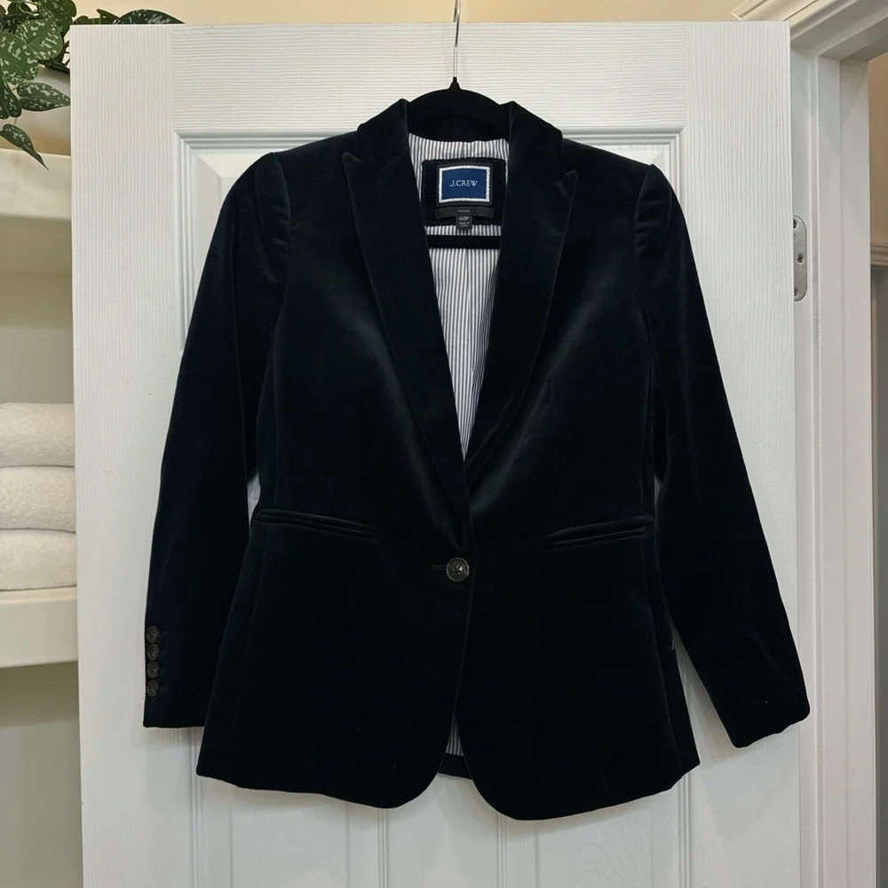 J. Crew Teal Velvet Blazer Size 00P